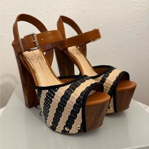 Jessica Simpson Daelyn Tan and Black Platform Heels
